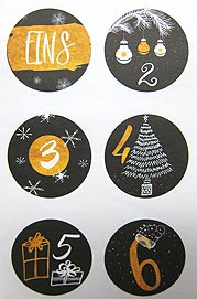 Adventszahlen Sticker schwarz mit gold rund